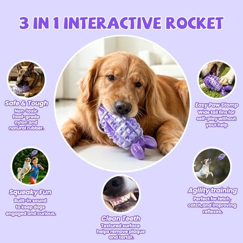 YINEYA Dog Toys for Aggressive Chewers, Tough Squeaker Dog Toys, Purple