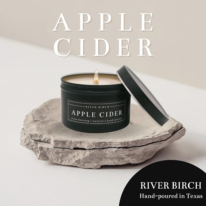 River Birch Candles Apple Cider Scented Candle | Premium, All-Natural, Non-Toxic, Soy Candles | 8 oz. Black Matte Tin Travel Candle | Cozy Relaxing Gifts for Home