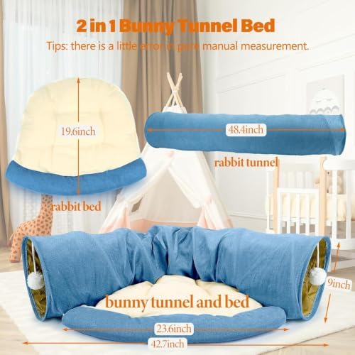 BWOGUE Bunny Tunnel Bed, 2-in-1 Collapsible Rabbit Tunnel Hideout with Mat