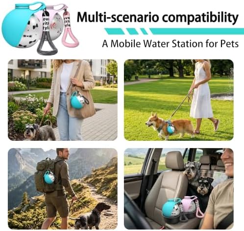 Portable Pet Water Bottle & Collapsible Dog Bowls, Spill Proof Water Dispenser, Cat Food Container & Dog Treat Holder, Small Size Pet Supplies Travel Accessories for Puppy (Blue)