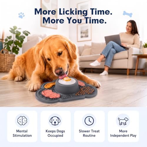 Anti-Slip Slow Feeder Dog Bowl and Lick Mat with Rolling Ball
