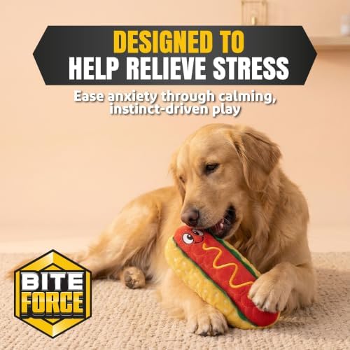 Bite Force - Durable & Strong Dog Toy Wieny Wiggle with Squeaker, Kevlar-Reinforced Seams for Aggressive chewers- red.