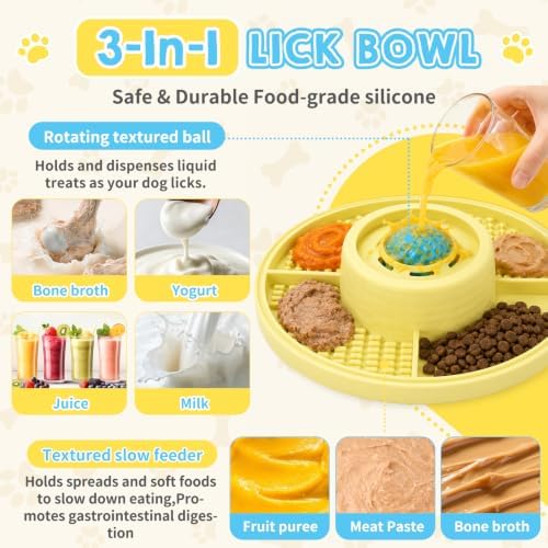 Interactive Dog Lick Bowl & Mat with Rolling Ball, Slow Feeding Toy