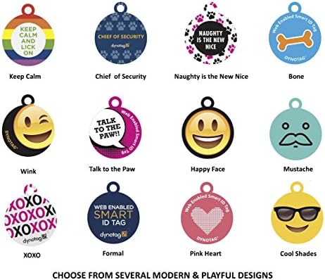 Dynotag® Web Enabled Super Pet ID Smart Tag with DynoIQ™ & Lifetime Recovery Service. Play Series: Round (Keep Calm)