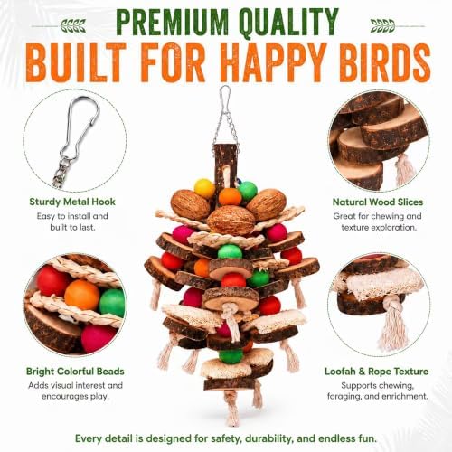 Bird Chew Toys,Natural Wood&Loofah for Parakeets,Cockatiels & Conures