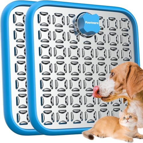 Pawtners Stainless Steel Large Lick Mat for Dogs, 2 Pack, Blue