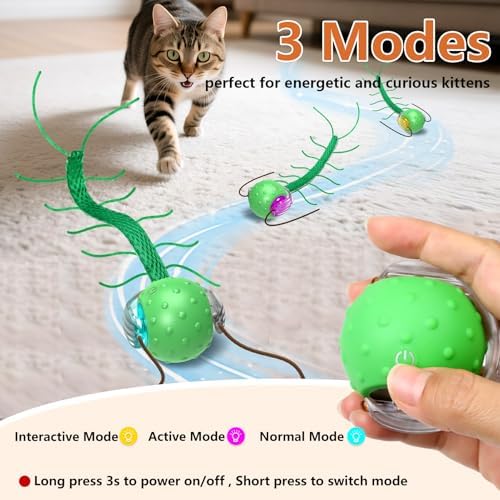 Giociv Interactive Cat Toys for Bored Cats, with Chirping, Centipede Motion Wake-up Super Motor Cat Ball on Rug