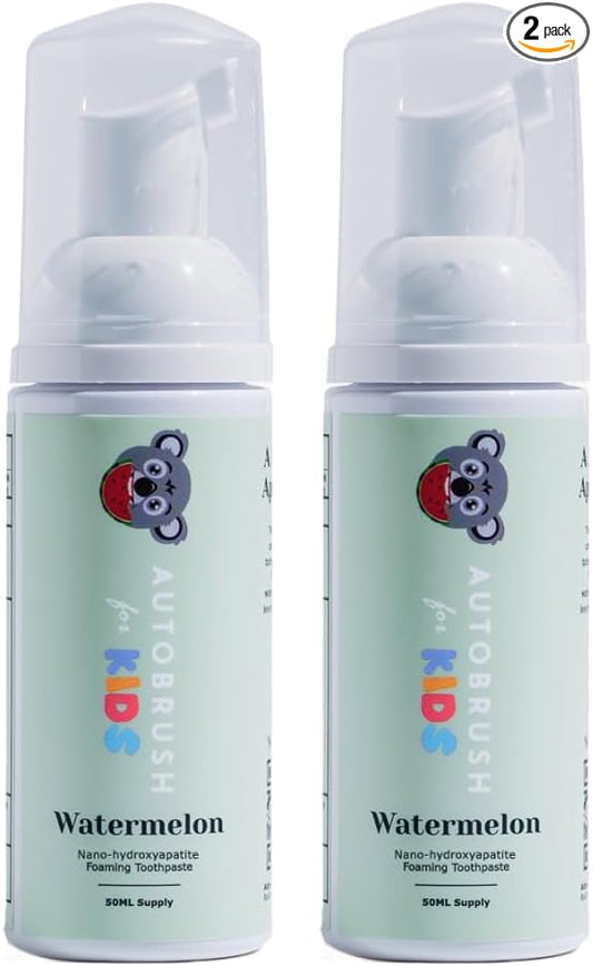 Autobrush Fluoride-Free Foaming Toothpaste for Kids, Watermelon Flavor, Whitening & Deep Cleaning, Travel Friendly, Anti-Cavity (Pack of 2)