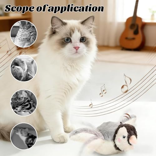 Interactive Flying Bird Cat Toy with Flapping Wings & Chirping Sounds - Rechargeable Cat Toys Interactive for Bored Indoor Adult Cats, Electric Simulation Pet Toy for Cats & Dogs (Brown)