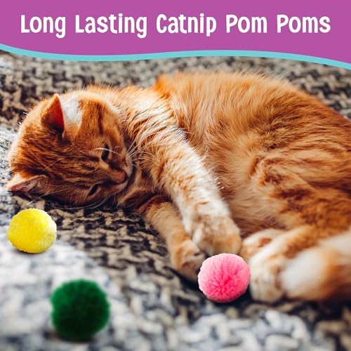 SPOT Wool Pom Poms Cat Toy - Interactive Wool Balls Cat Toy with Catnip for Cats and Kittens to Bite, Swat and Chase - 1.5 inch, 4 pcs