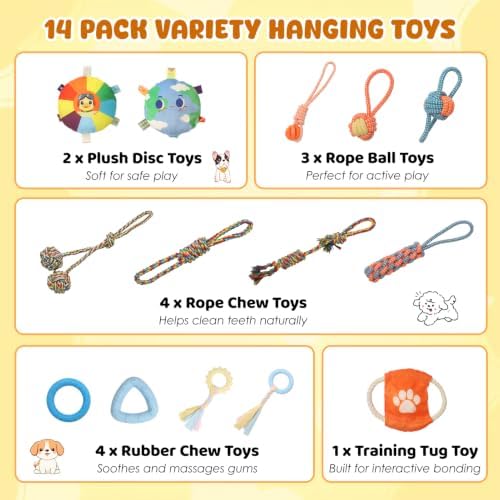 XIAPIA Puppy Play Gym with 14 Hanging Toys, Indoor Puppy Gym for Small Dogs