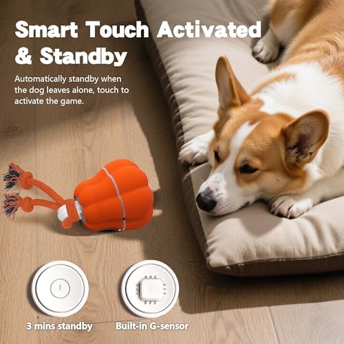 Interactive Dog Toys, Automatic Moving Rolling Dog Toys to Keep Them Busy, Motion-Activated Bouncing Vibrating Dog Ball for Small/Medium/Large Dogs (Pumpkin)