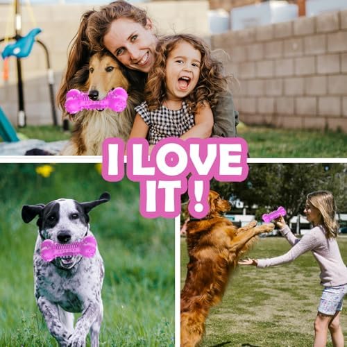 Toothbrush Dog Chew Toy, Stick Bone for Dog Teeth Cleaning, Tooth Brushing, Teething Chew Toys, Interactive Treat Dispenser Toy & Bite and Brush Toy for Medium and Large Dogs - Pink