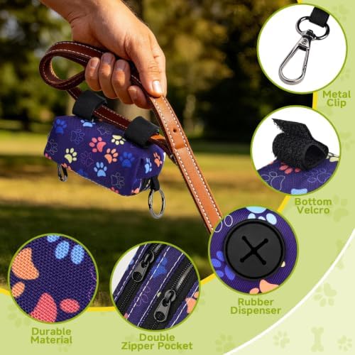 Dog Poop Bag Holder for Leashes 2 Zipper Pockets Black 1 Pack