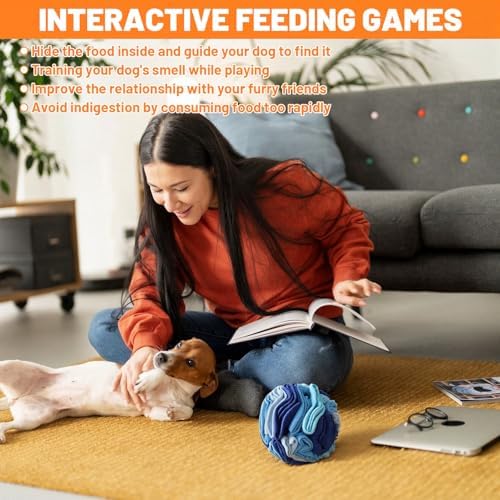 3 Packs Snuffle Ball for Dogs - Sniffle Interactive Treat Ball, Stress Relief, Slow Feeder, Puzzle Toy for Small Medium Dogs Cats, Soft Polar Fleece, Rainbow, Vitality Orange & Ocean Blue, 5.9 Inches