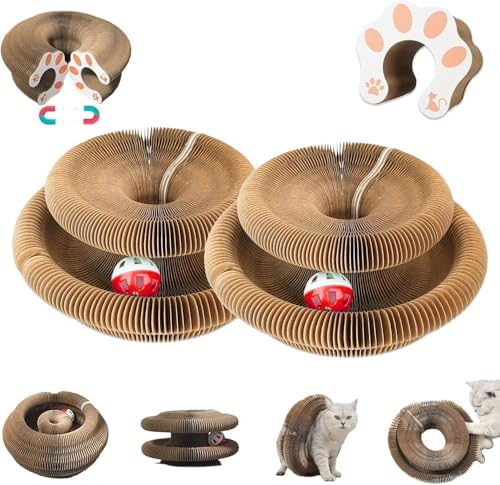 Kitty Curls Cat Toy, Magic Organ Cat Interactive Scratcher Cardboard with Bell Ball, Foldable & Changeable Accordion Shape Exercise Anxiety Relief Toy for Indoor Cats (2PCS)