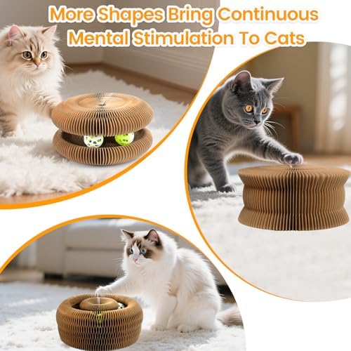 Kitty Kurls Magic Organ Cardboard Cat Scratcher Toy with 2 Balls, Brown