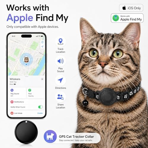 Pet Tracker,GPS Collar for Cats (iOS Only) Smart tag,Waterproof Compatible with Apple Find My,No Monthly Fee,Advanced Tracking Solution Smart Collar for Pet Safety Ideal Small Large Cats