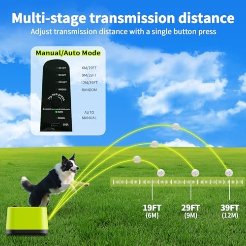 Automatic Dog Ball Launcher: Upgraded Auto/Manual Pet Ball Thrower Toy for Dog Indoor/Outdoor Play Include 4 Chew-Resistant Balls - Home,Park,Yard Dog Self Play Companion for Dog Parent