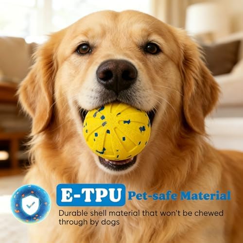 Smart Interactive Dog Toy Wicked Ball Automatic Moving Bouncing Rotating Active Rolling Ball 3 Modes Chew Resistant E-TPU Dog Ball IPX7 Waterproof Electric Puppy Toy for Small Medium Large Dogs Yellow
