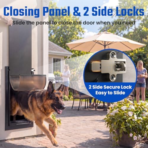 Dog Door for Wall, All Aluminum Large Doggy Door Doggie door, Pet Door Easy to Install, 2 Magnetic Flaps Energy Efficient, Wide Telescoping Tunnel for Interior & Exterior Walls, Pet Up to 110 Lb-Black | 2 Magnetic Flaps, Energy Efficient, Wide Telescop...