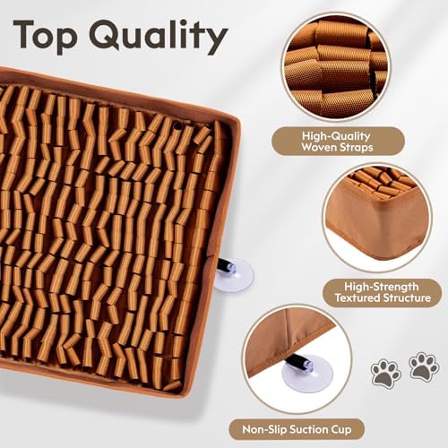 FunFurry Snuffle Mat for Dogs, Dog Puzzle Mat, Interactive Dog Toys for Enrichment,Sniff Mats with Non-Slip Backing,Suitable for Breeds and Sizes of Dogs (Brown, 17" X 15")