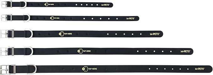 M-PETS Bond NFC Dog Collar – Waterproof Silicone Smart Collar with NFC Tag, Adjustable, No Battery Required – Multiple Sizes & Colors (Black, M)