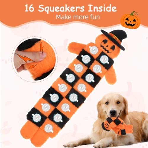 Mihachi Halloween Dog Squeaky Toys 16 Squeakers for Aggressive Chewers, Tough Interactive Tug of War Dog Toy-Chew Toy for Small,Medium,Large Breed No Stuffing Toy, Fun Long Toys 27.6 Inches, Pumpkin