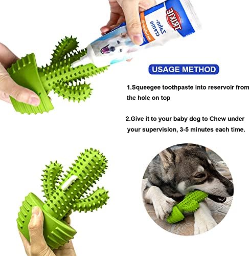 Pamlulu Dog Chew Toys, Toothbrush Stick Teeth Cleaning Brush Dental for Small Medium Large Dog, Rubber Squeaky Toys for Aggressive Chewers Cactus Tough Toys