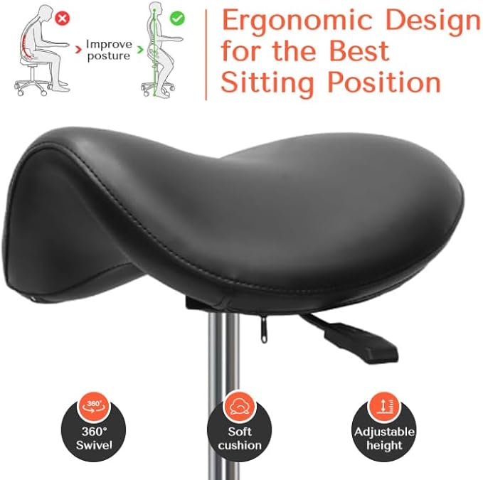 Conforms to ergonomics, with a Saddle Stool That can be Tilted and a Rotating Stool with Hydraulic Lifting Height Adjustment, Suitable for Office, Black
