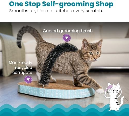 Catstages Scratch & Groom 3-in-1 Cat Scratcher, Brush, and Lounger, 18"