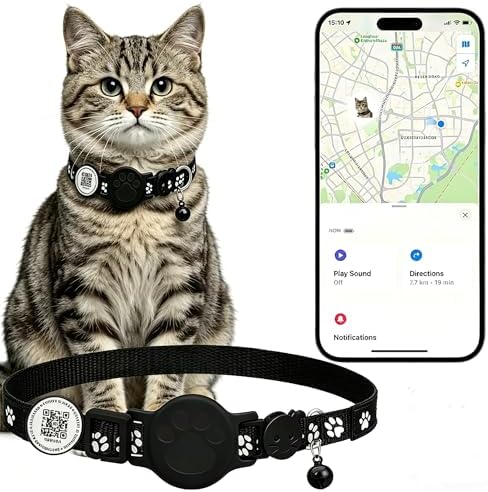 Cat Tracker with QR Code GPS Collar for Cats Electronic Pet Locator Waterproof Compatible with Apple Find My Advanced Tracking Solution Smart Collar Ideal for Small to Large Cats No Monthly Fee