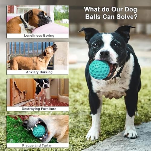 Squeaky Dog Balls, Indestructible Dog Toys for Aggressive Chewers Large/Medium Breed, Natural Rubber Interactive Chew Toys for Teeth Clean, Relieves Anxiety (Light Blue)