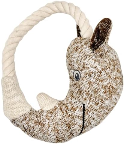 Knit Plush Dog Toys for Small & Medium Dogs – Squeaky Cuddle & Tug Toy | Soft Rope Tugger for Interactive Tug-of-War, Gentle Play, Teething & Snuggle (Horned Tugger)