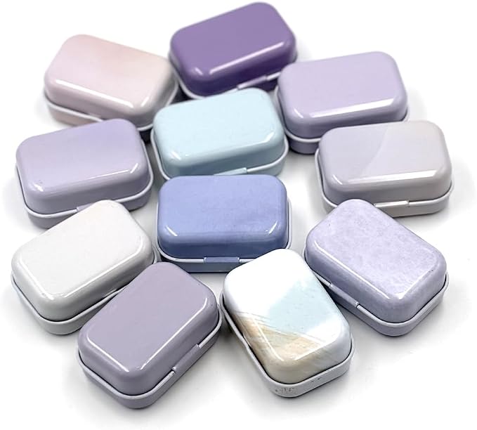 8Pcs Metal Hinged Tin Box Container Floral Farmhouse Rustic Mini Portable Small Storage Container Kit with Lid for Home Storage 2.1x1.5x1 Inch (Purple)