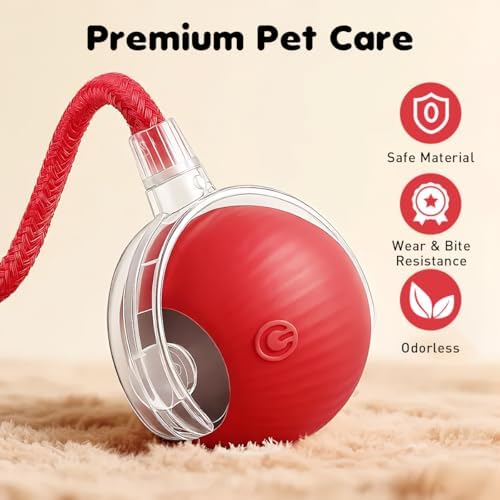 Interactive Cat Toy Ball - Speedy Motion Activated Rolling Toy for Indoor Cats, Smart Automatic Moving Stimulation to Keep Them Busy, Fun Cat Toys for Bored Adult Cats & Dogs（Red）