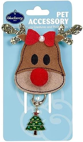 Blueberry Pet Christmas Accessory Set of Collar Slide Hair Clip and Pedant for Dogs & Cats, Reindeer Decor and Tree Tag