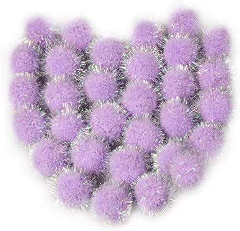 VAPKER 30 Pcs Cat Ball Toys Sparkle Balls Extra Large 2 Inch Cat's Favorite Chase Glitter Ball Glitter Tinsel Pom Poms Balls Purple Color