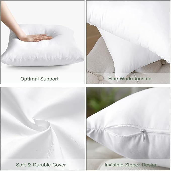 OTOSTAR Pack of 8 Throw Pillow Inserts, 18 x 18 Square Cushion Inner Soft Fluffy Plump Stuffer Cushion Pads White Decorative Pillow Inserts