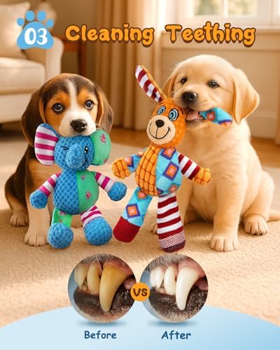 Swooflia 2 Pack Squeaky Dog Toy - Elephant Crinkle Plush Toys for Puppies, Treat Boredom for Small Dogs, Interactive Stimulating Puppy Toy to Keep Them Busy
