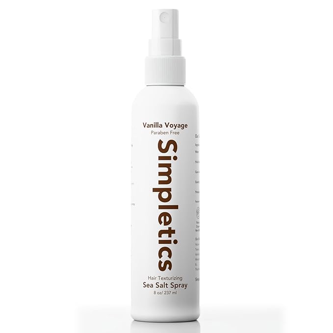 Simpletics Himalayan Sea Salt Hair Spray (Vanilla Scent) – Natural 5-Ingredient Formula for Beach Waves & Volume – Light Hold, Non-Greasy, Paraben & Sulfate Free – Unisex 8 fl oz