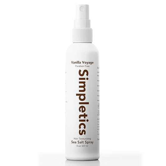 Simpletics Himalayan Sea Salt Hair Spray (Vanilla Scent) – Natural 5-Ingredient Formula for Beach Waves & Volume – Light Hold, Non-Greasy, Paraben & Sulfate Free – Unisex 8 fl oz