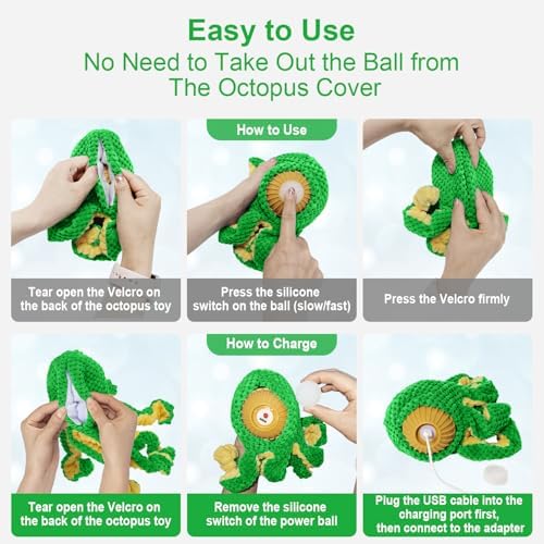 Interactive Dog Toys Octopus,Durable Automatic Jumping Dog Toy to Keep Them Busy,Squeaky Moving Tug of War Doggie Toy,USB Rechargeable,Not for Aggressive Chewers (Green) | Durable Squeaky Tug of War Dog Toy for Small/Medium/Large Dogs,USB Rechargeable,...