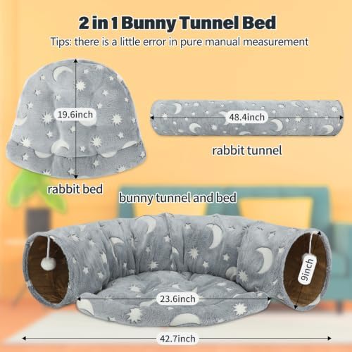 BWOGUE Bunny Tunnel Bed, 2-in-1 Collapsible Rabbit Tunnel Hideout with Mat