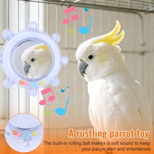2pcs Bird Mirror Toy with Rustle Balls for Cage (Blue, Green)