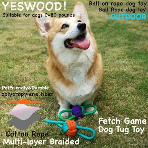 YESWOOD! Tug of War Toy with Ball,Small Fetch Rope Ball with Loop Handle