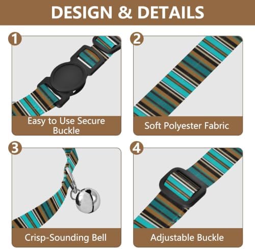 Stripes Turquoise Dog Collar 2 Pack Pet Collars for Cats Adjustable 10.6 to 17.1 Inches