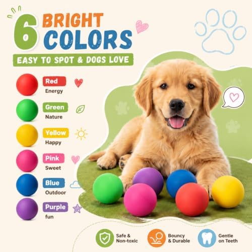 6 Pack of Rubber Dog Balls, 2.4 Inch Small Rubber Tennis Balls for Dogs Fetch Training, High Bounce and Floatable Pet Puppy Toys for Park Beach Interactive Playing