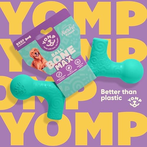 Yomp BallBone MAX: All-Natural Rubber Dog Toy, Nontoxic, Safe for Pet Play, Teal Color, Dishwasher and Freezer Safe for Teething Relief and Easy Clean up