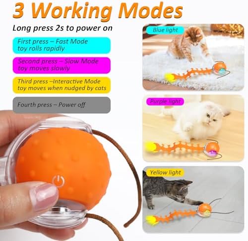 Waaiio Interactive Cat Toy with Centipede Tail,Fast Rolling Ball, Rechargeable Toys for Bored Indoor Adult Cats, Touch Activated/Rechargeable/Bird Chirping Squeaky
